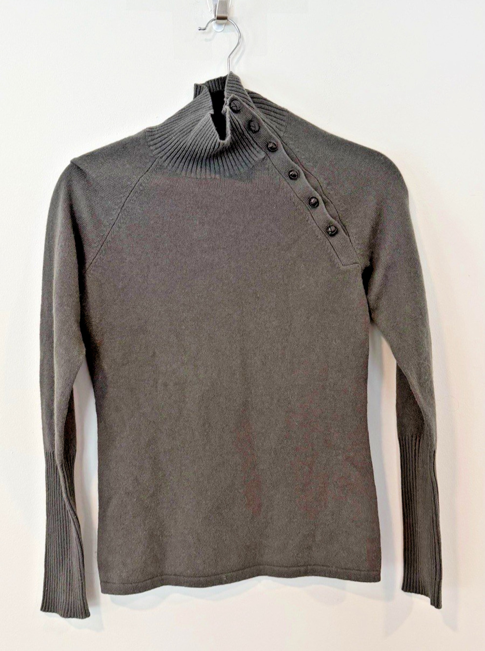 Magaschoni Cashmere Womens Size Medium Longsleeve Mockneck W/button Detail